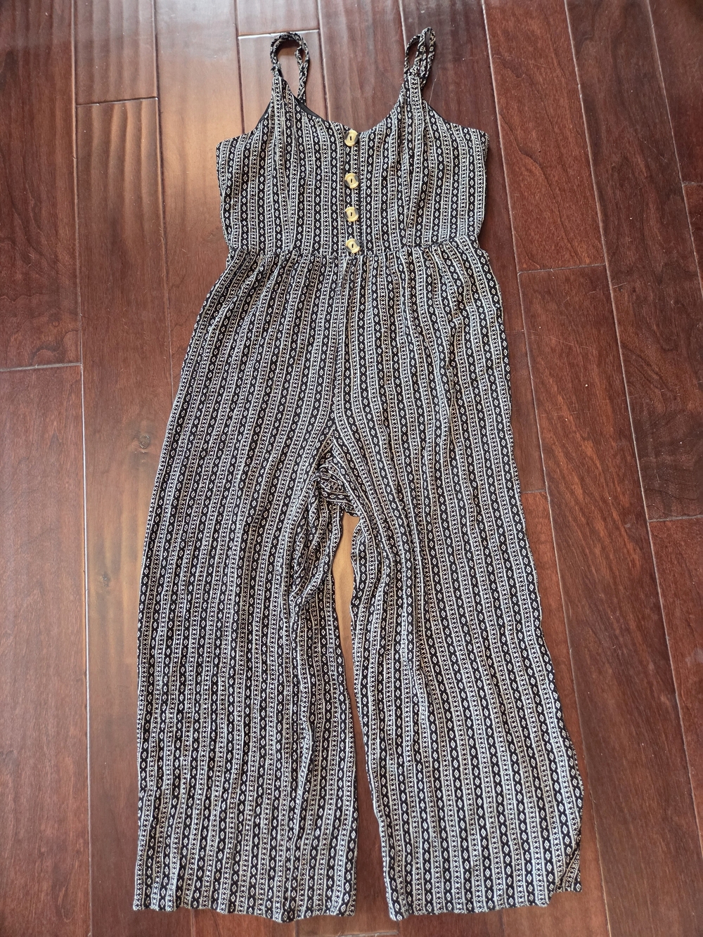Jumpsuit Black White Stripes Buttons Boho Hippie Festival Travel Lightweight